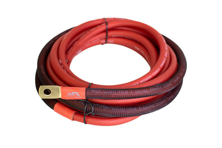 Coiled red hose with brass fitting 