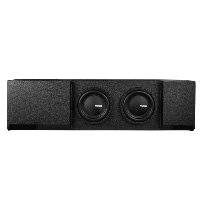 DS18 Loaded 2 x 10" Subwoofer Enclosure, straight front view of dual mounted subwoofers