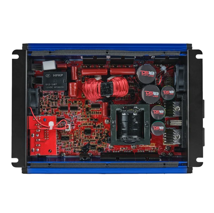 DS18 FRP 1500 watt amplifier, top down view of internal circuit board and components