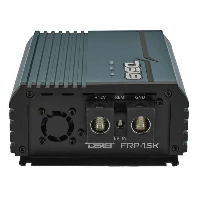 DS18 FRP Full Range Class D 1 Channel Amplifier, rear view showing power and ground terminals