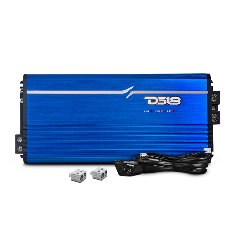 DS18 FRP Compact Full-Range Class D 1-Channel Amplifier 5,000 Watts Rms @ 1-Ohm Blue