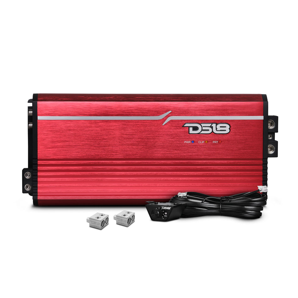 DS18 FRP Compact Full-Range Class D 1-Channel Amplifier 5,000 Watts Rms @ 1-Ohm Red