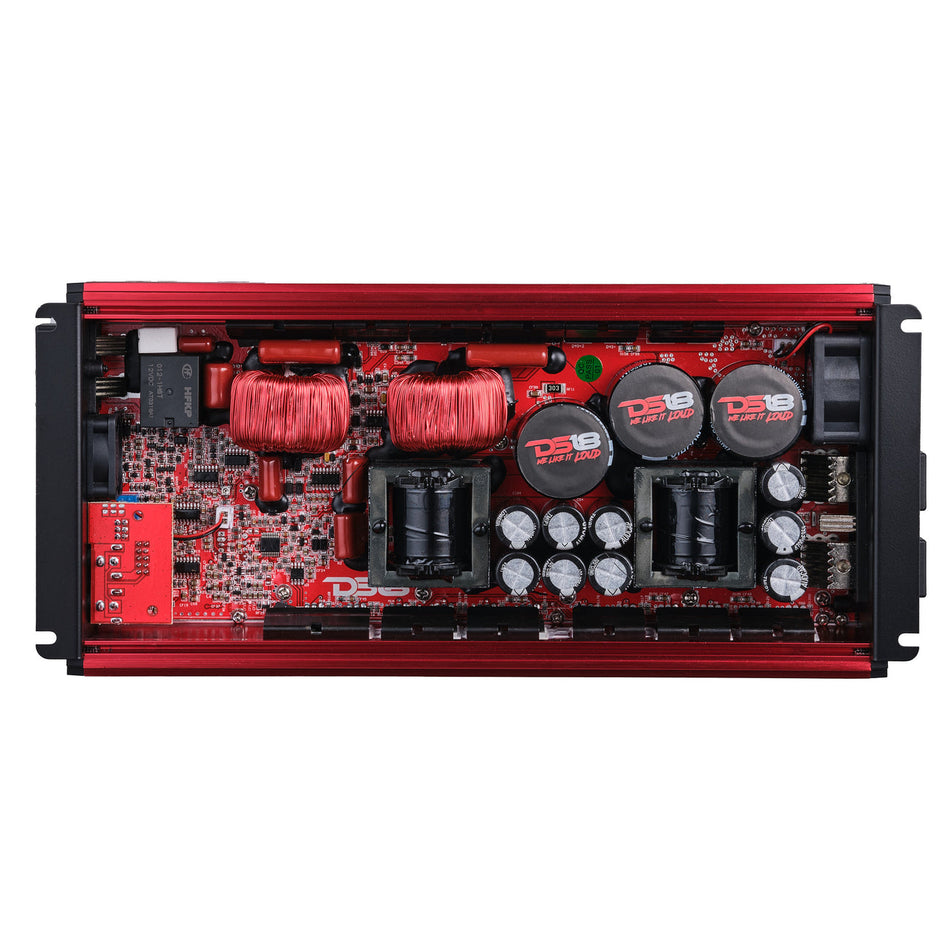 DS18 FRP Compact Full-Range Class D 1-Channel Amplifier 5,000 Watts Rms @ 1-Ohm Red