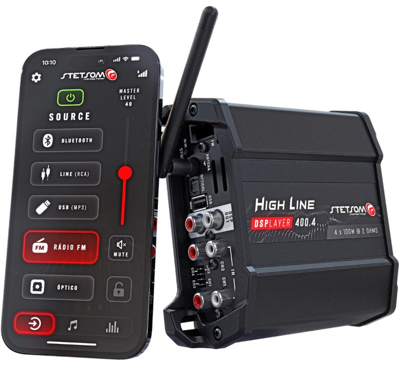 Stetsom HL400.4 DSPLAYER 400W 4-Channel DSP Car Amplifier with Bluetooth, FM Radio & Optical Input