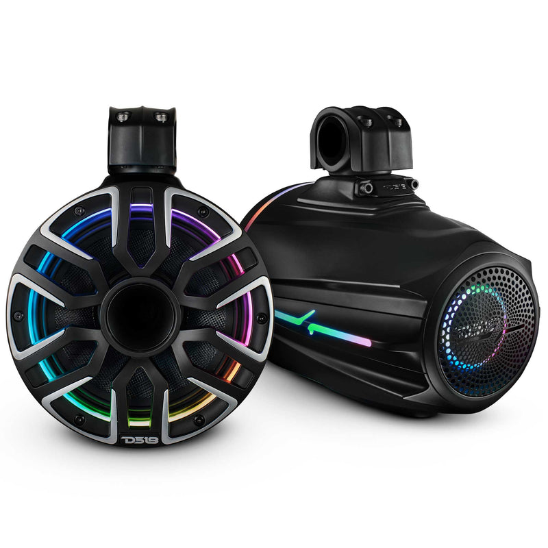 DS18 NVY-M8DTP/BK 8” Marine Tower Speaker – Kevlar Cone, Neodymium Magnet, LED Lights | 200W RMS 4-Ohm