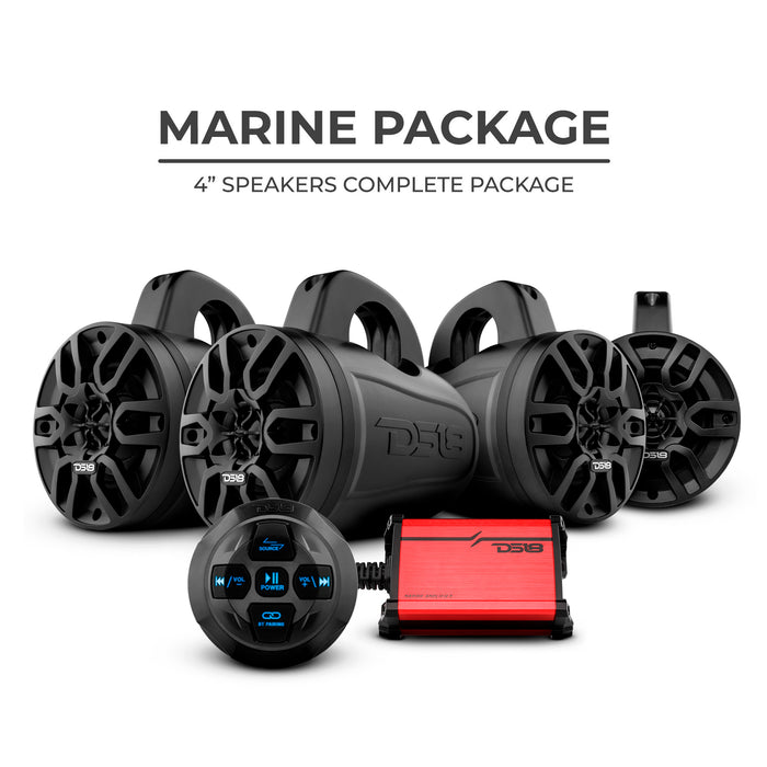 MP 4 x 4" Wakeboard Tower Speakers Package Amplifier And Bluetooth Audio Receiver 600W