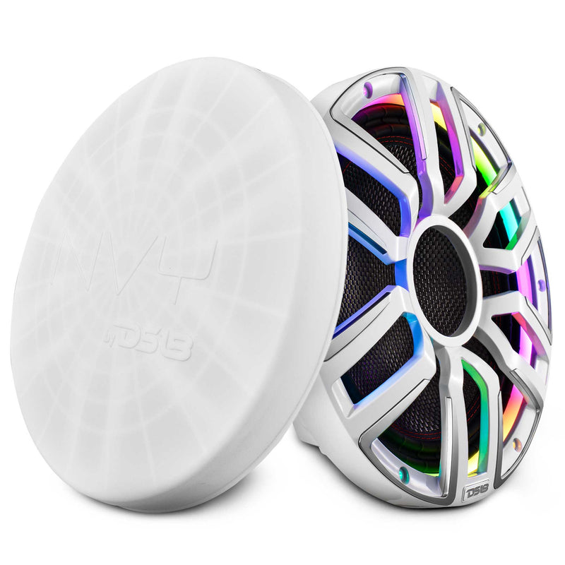 DS18 NVY-M12SUB/WH 12" Neodymium Marine & Powersport Subwoofer | 800W RMS 4-Ohm, LED Lights, Carbon Fiber Cone, 4-Ohm