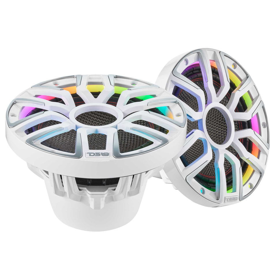 DS18 NVY-M12SUB/WH 12" Neodymium Marine & Powersport Subwoofer | 800W RMS 4-Ohm, LED Lights, Carbon Fiber Cone, 4-Ohm