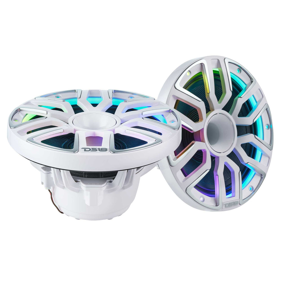 DS18 NVY-M8DC/WH 8” Marine Coaxial Speaker – Kevlar Cone, Neodymium Magnet, Compression Driver | 200W RMS 4-Ohm