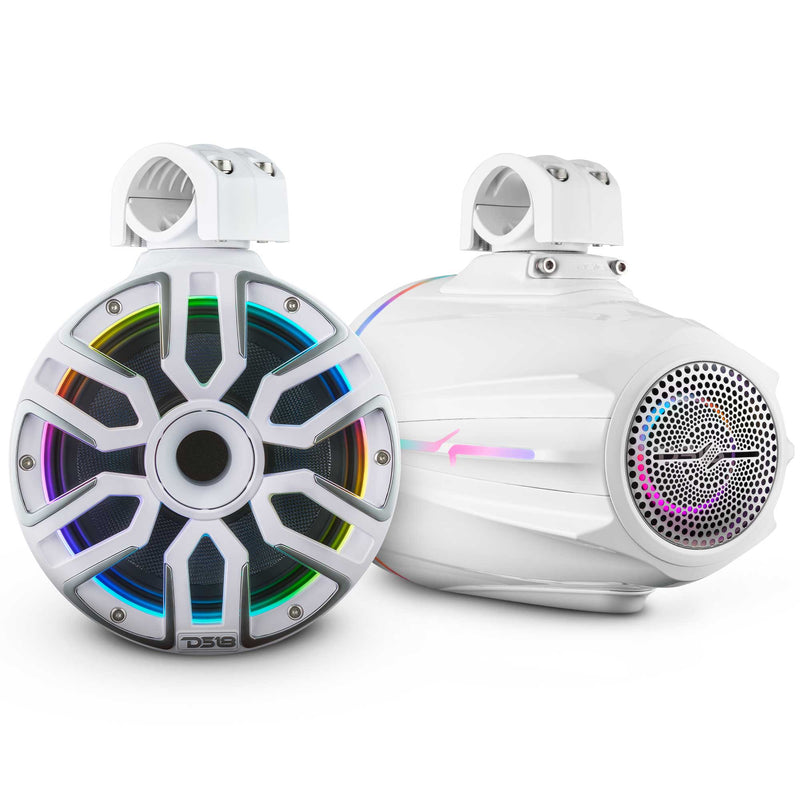 DS18 NVY-M8DTP/WH 8” Marine Tower Speaker – Kevlar Cone, Neodymium Magnet, LED Lights | 200W RMS