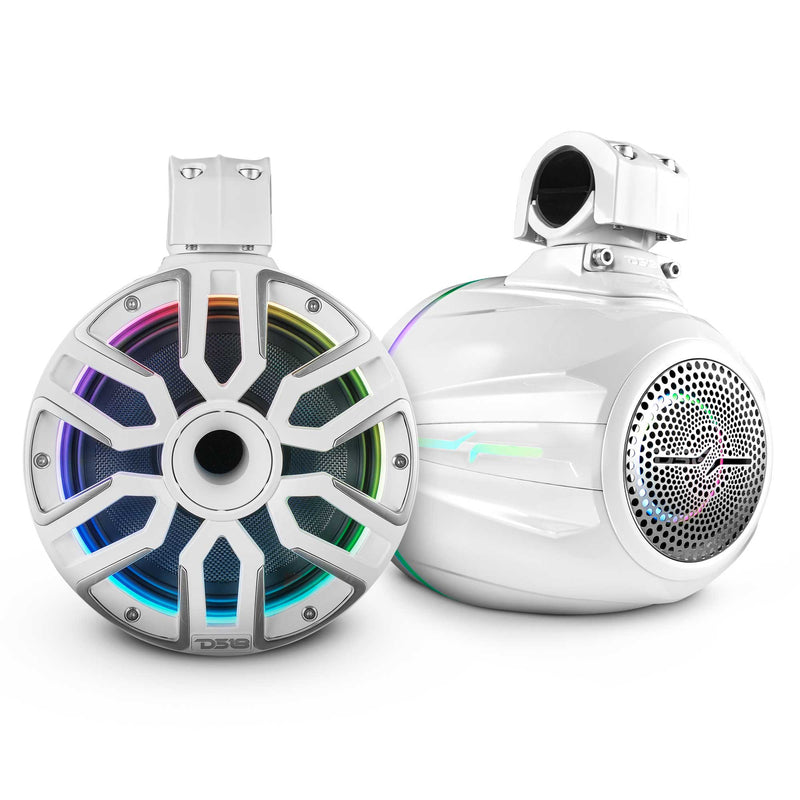 DS18 NVY-M8DTPS/WH 8” Waterproof Marine Tower Speaker with LED Lights 200W RMS, Kevlar Cone, Neodymium Magnet