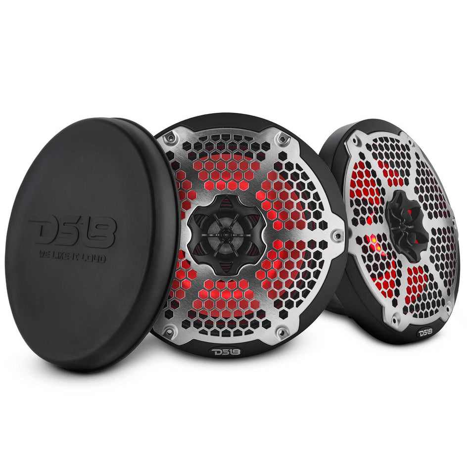 DS18 NXL-8MD/BK 8” Marine 2-Way Speaker 350W RMS 4-Ohm – RGB LED, Neodymium Magnet, Compression Driver, Waterproof