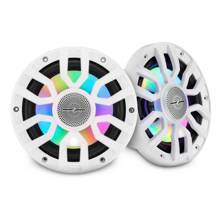 DS18 NXL-IQ7.7/WH 7.7" 2 Way Coaxial Marine Speaker, Floating Bullet Tweeter, Digital LED Lights and Silicone Speaker Cover 175 Watts RMS @ 4 OHM - Pair - IP65 - WHITE