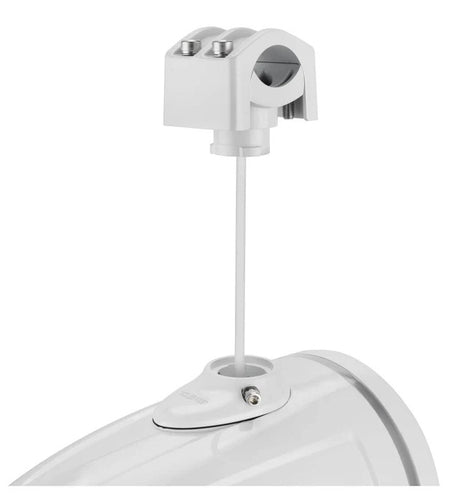 DS18 NXL-iQ Marine Tower Speaker, close up of mounting clamp and bracket assembly on housing
