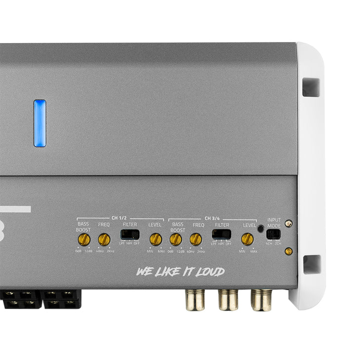 DS18 NXL-M4 Marine Amplifier Full Range 4-Channel Class D Digital IPX5 Marine Grade Amp 1800W Total Peak - Weatherproof Amp - Great for Boats, Motorsports, Motorcycles, and All Elements Applications