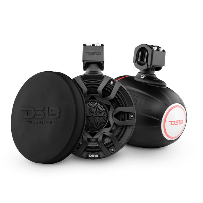 NXL 8" Compact Wakeboard Tower Speakers with Hybrid Mid-Range, Compression Driver Loudspeaker, RGB LED Lights, 500 Watts, Speaker Cover Included - Pair