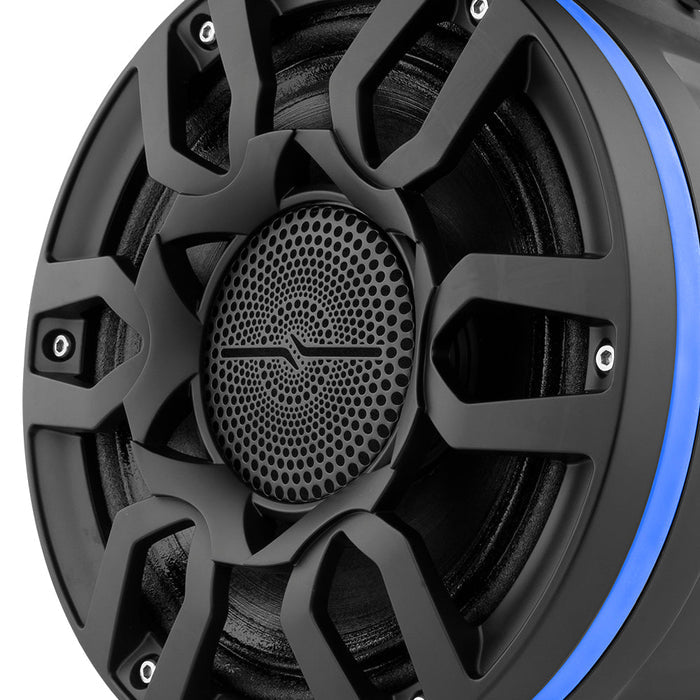 NXL 8" Compact Wakeboard Tower Speakers with Hybrid Mid-Range, Compression Driver Loudspeaker, RGB LED Lights, 500 Watts, Speaker Cover Included - Pair
