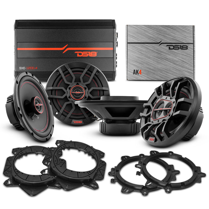 DS18 PKG-G669 Full-Range 6.5" & 6x9" Coaxial Speaker Package with Amp, OEM Fit Adapters & Wiring Kit