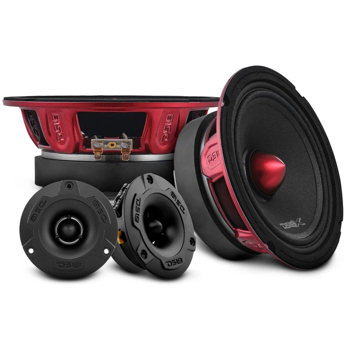 DS18 PKG-PROX62 Pro Audio Speaker + Tweeter Bundle: 6.5" Midrange Speakers and 3.8" Bullet Tweeters with OEM Speaker Adapters, Amplifier, and Wiring Kit