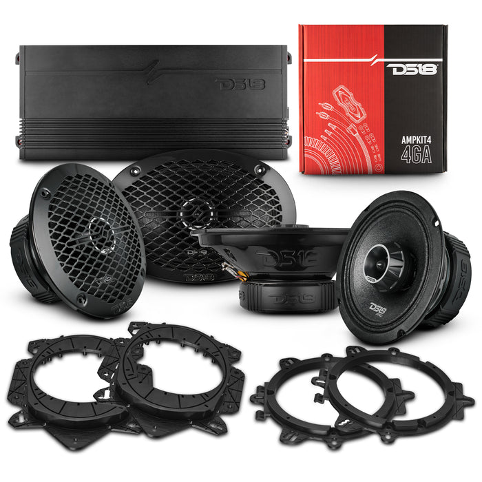 DS18 PKG‑PROZT669 PRO Audio Component System w/ Amplifier | (2) 6.5″ + (2) 6×9″ Speakers | Built‑In Bullet Tweeters | 4‑Ohm System | High‑Output