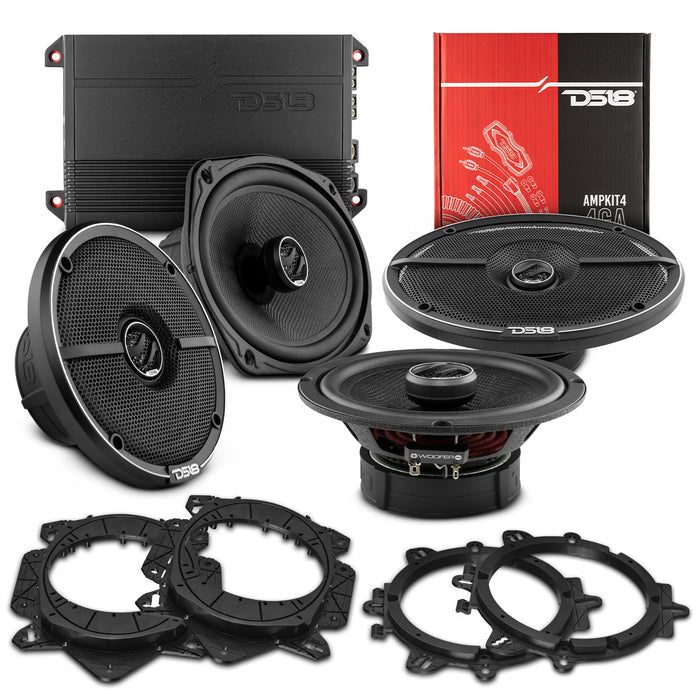 DS18 PKG-ZXI669 Premium 6.5" & 6x9" Coaxial Speaker Kit with Amplifier, OEM Fit Adapters & Complete Install Kit