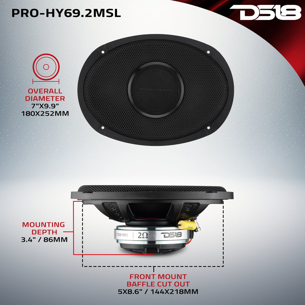DS18 PRO-HY69.2MSL 6x9-inch hybrid slim loudspeaker - view 12