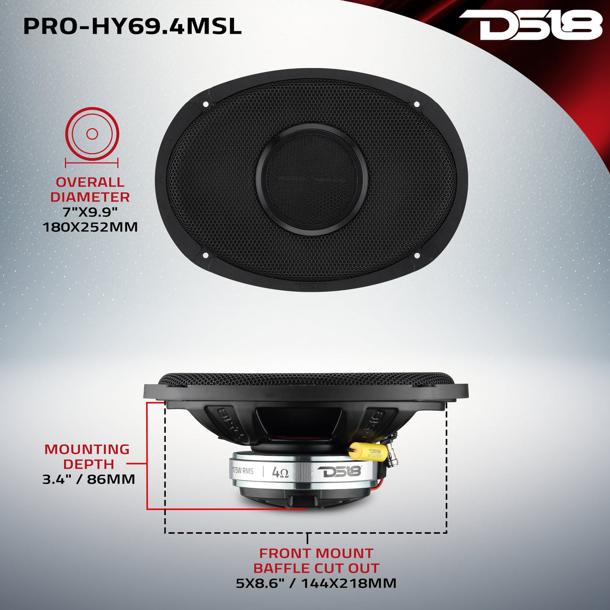 DS18 PRO-HY69.4MSL 6x9-inch hybrid slim loudspeaker - view 12