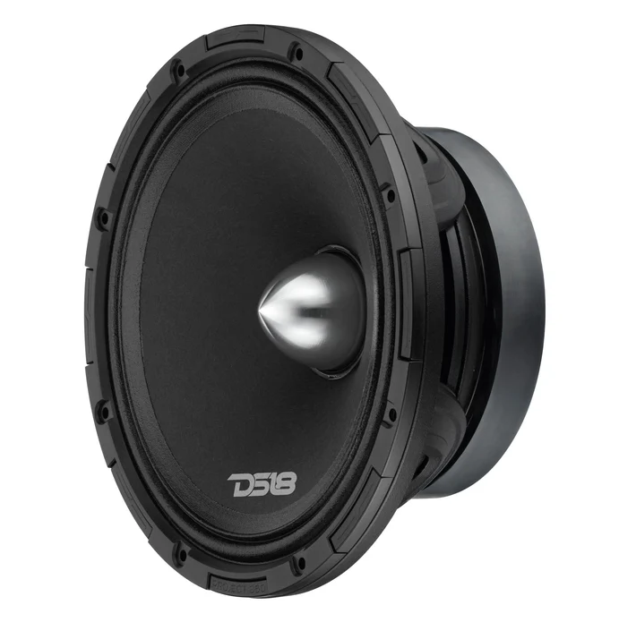 DS18 PROJECT360 8 inch loudspeaker, side angled view showing magnet housing and frame