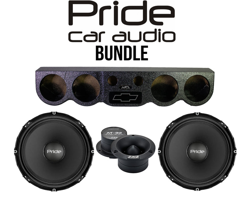 Pride Car Audio Bundle – SS-ROOFPANEL 4x6.7 Roof Pod with Chevy Logo + (2) Pride Solo 300 Competition 6.5" Midrange Speakers + Deaf Bonce Apocalypse AT-32 Tweeters