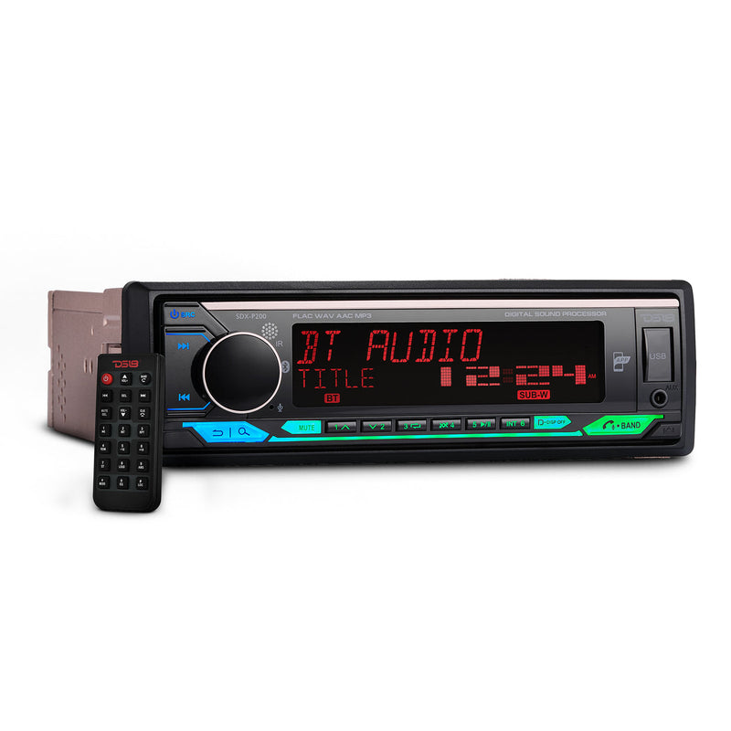 DS18 High Power 240 Watts RMS (4 x 60) Digital Media Receiver | Single Din | DSP | APP | Bluetooth Audio and Calling Head Unit | Aux Input | USB | Mechless | AM/FM Radio Receiver | 3V + 3.5V Subwoofer