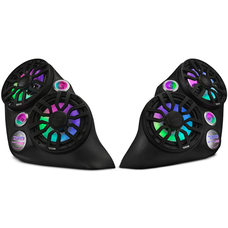 DS18 DS-SLG-F82LD Polaris Slingshot Dual Front Fender 8” Loaded Speaker Pods with Digital LED Lighting
