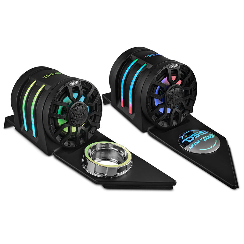 DS18 SLG-HD6LDV2 Polaris Slingshot Headrest Speaker Pods Loaded with 2 x NXL-IQ6/BK & Digital LED Lights | 2015+