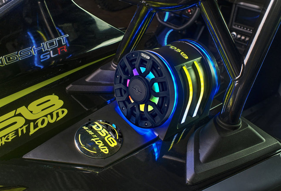 DS18 SLG-HD6LDV2 Polaris Slingshot Headrest Speaker Pods Loaded with 2 x NXL-IQ6/BK & Digital LED Lights | 2015+