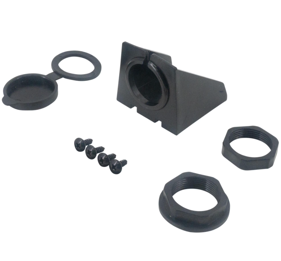 Stinger SRK-JK11HX kit, black mounting bracket with rings, cap, screws, and nuts