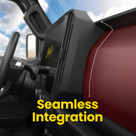 Stinger HORIZON12 side angled view showing unit mounted against dashboard trim with logo