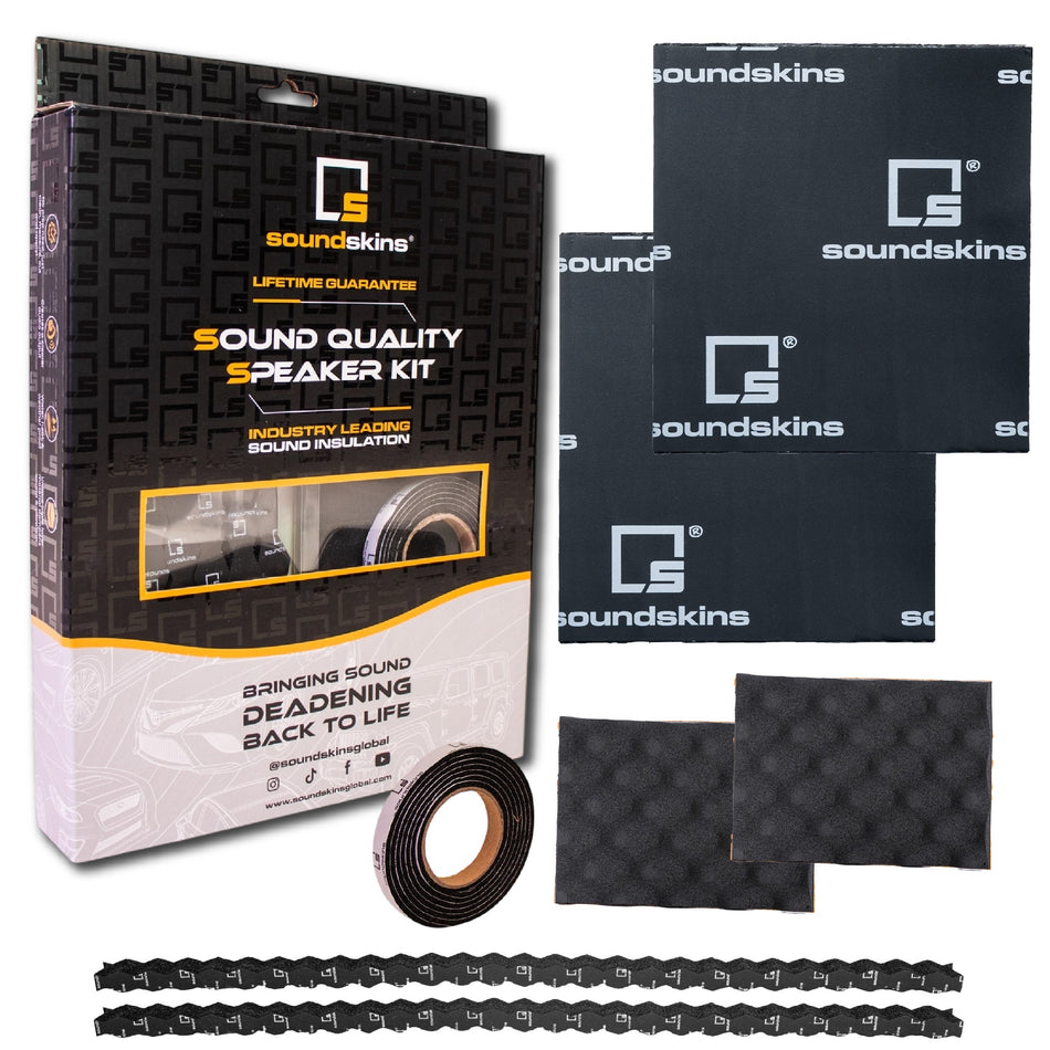 SoundSkins | Sound Deadening Sound Quality Speaker Kit | SSK-SQSK | 2x Foam Speaker Rings, 2x Foam Backing Sheets, 2x Speaker Kit Sheets, 3' Strip Tape 3/8"