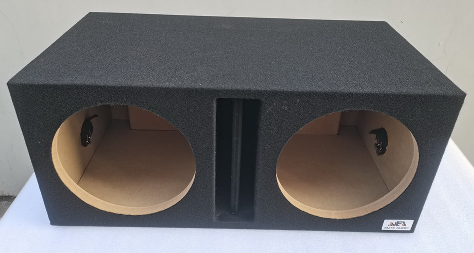 ELITE AUDIO EBOX-SVD12CP: Center-Split Vented Dual 12" Subwoofer Enclosure with Plush OEM-Grade Carpet, 1" MDF Front Baffle, Pro-Tuned Ports, Sturdy 3/4" MDF Construction, and High-Current Push-Style Terminal Cups for Superior Bass & Sound Quality