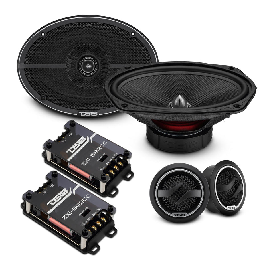 DS18 ZXI-69.2C 6x9" 2-Way Component Speakers – 120W RMS, 4 Ohm, Glass Fiber Cone