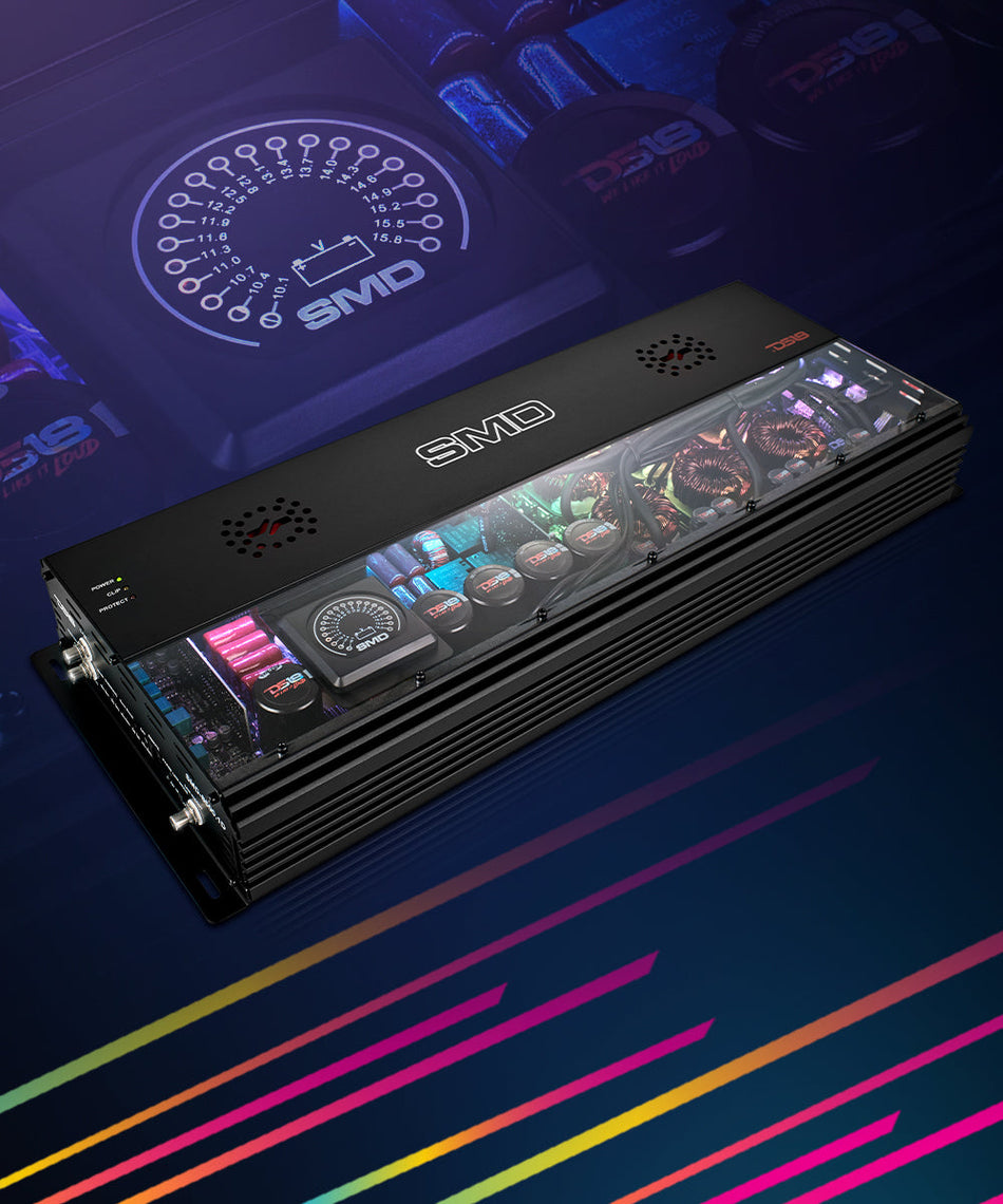 SMD Monoblock Amplifier with VM-1 Voltmeter and Digital LED Lights 8500W RMS at 1-ohm - Steve Meade Designs