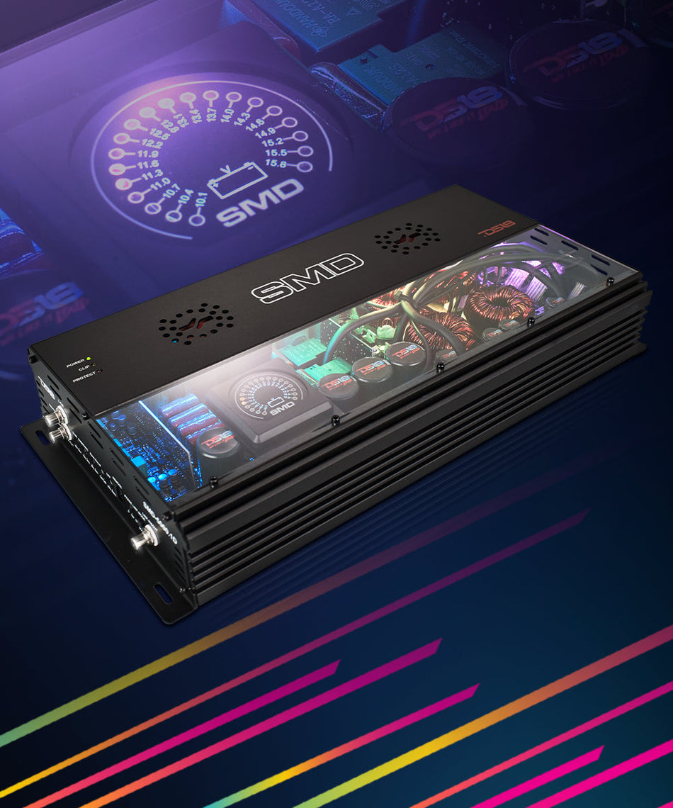 SMD Monoblock Amplifier with VM-1 Voltmeter and Digital LED Lights 5000W RMS at 1-ohm - Steve Meade Designs