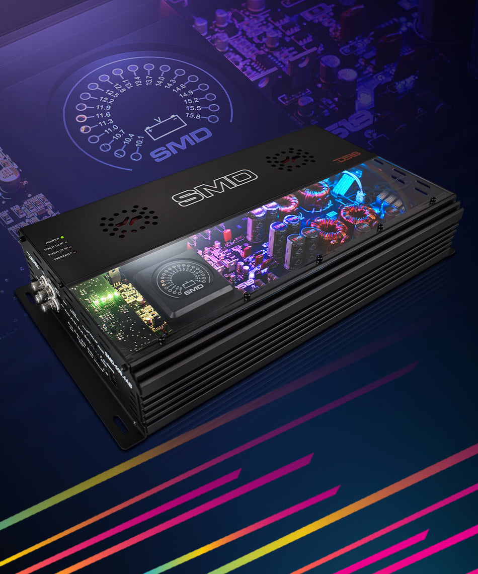 SMD 4-Channel Class AB Amplifier with VM-1 Voltmeter and Digital LED Lights 4 x 500W at 2-Ohm - Steve Meade Designs