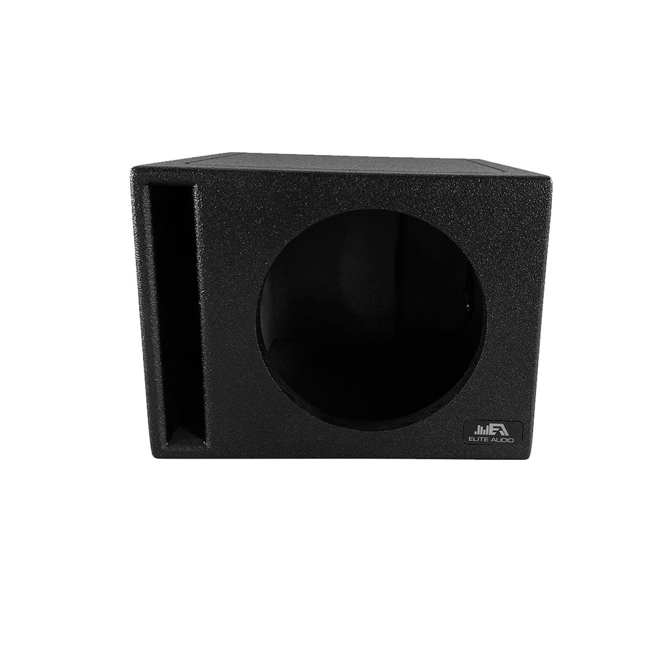 Elite Audio EBOX-BLVS10 Vented Single 10” Subwoofer Enclosure - Polyurethane Bed Liner Finish, 3/4” MDF with 1” Front Baffle, Pro-Tuned Ports, High-Current Terminals for Enhanced Bass & Sound Quality