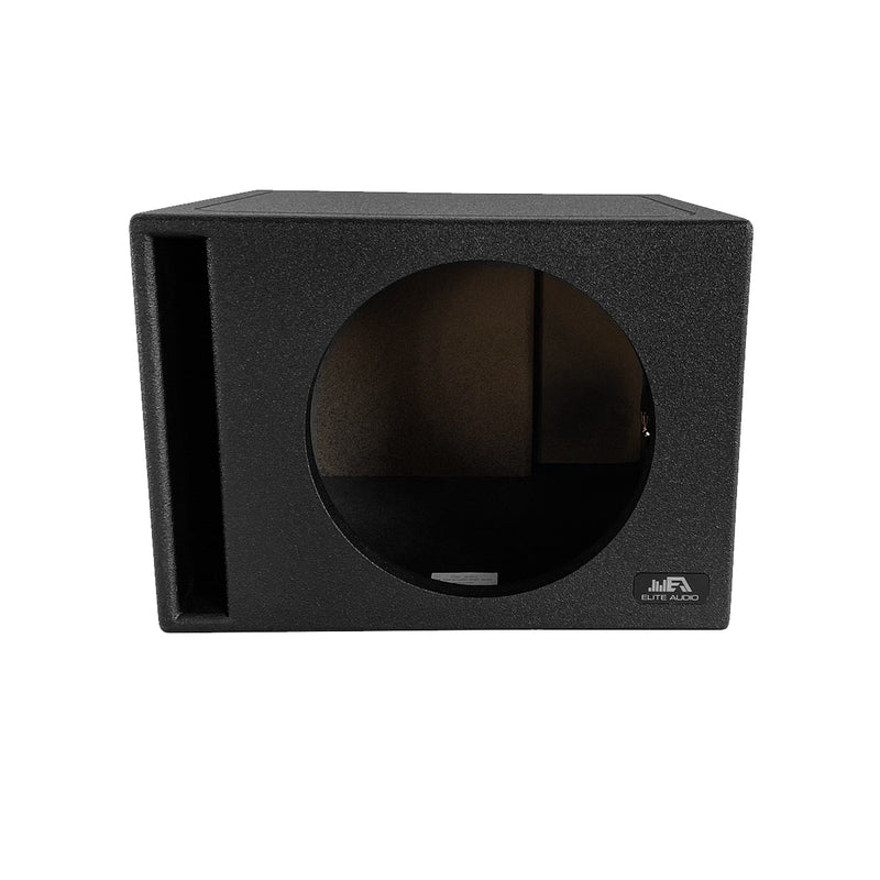 Elite Audio EBOX-BLVS12 Vented Single 12” Subwoofer Enclosure - Polyurethane Bed Liner Finish, 3/4” MDF with 1” Front Baffle, Pro-Tuned Ports, High-Current Terminals for Powerful Bass & Superior Sound Quality