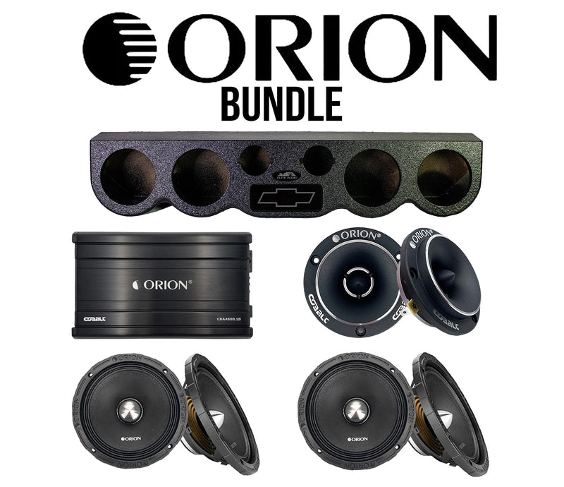 Orion Car Audio Bundle – 38" Roof Rack Sound Bar Pod w/ Chevy Logo + 2 Orion XTR652NEO 6.5" Midrange Bullet Speakers + Orion CTW2.0NEO 3.8" Tweeters + Orion CBA4500.1D 4500W Monoblock Amplifier