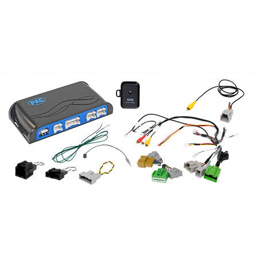 PAC RadioPRO RP5-GM61, module box with connectors, wiring harnesses and adapters laid out