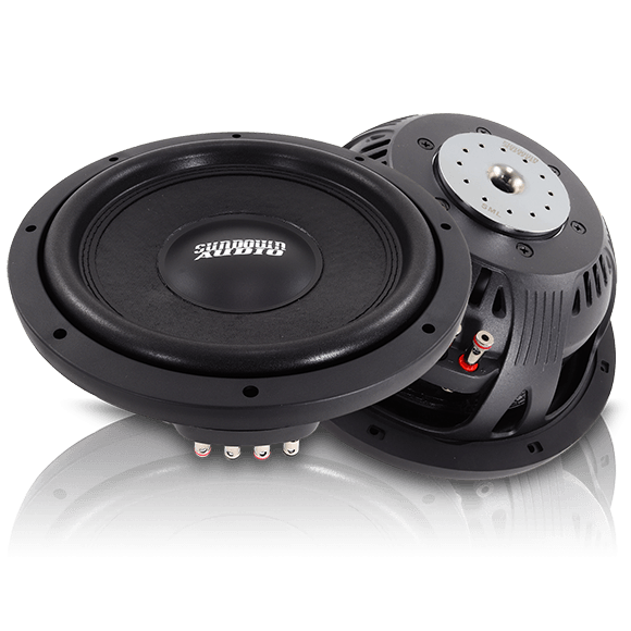 Sundown Audio SML12D2, front cone and angled rear view showing magnet and terminals