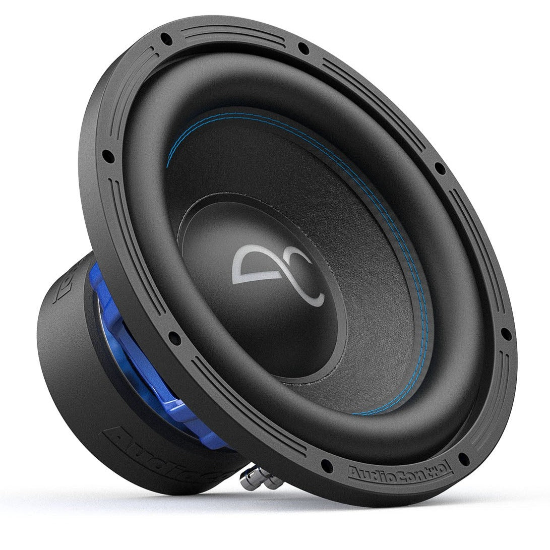 AudioControl SPK-12S4, angled view showing cone, blue chassis and terminals