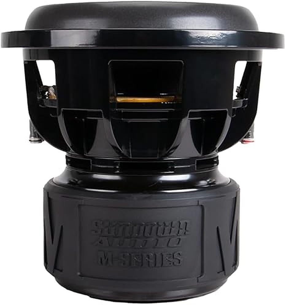 Sundown Audio M10D2 subwoofer, side view showing cone, terminals and vented basket