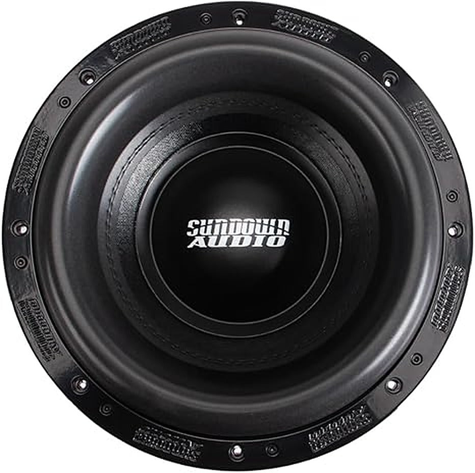 Sundown Audio M12D1 subwoofer, front view showing cone, dust cap and logo badge