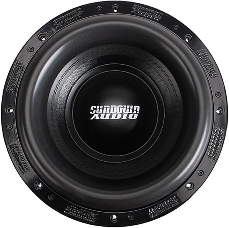 Sundown Audio M12D1 subwoofer, front view showing cone, dust cap and logo badge